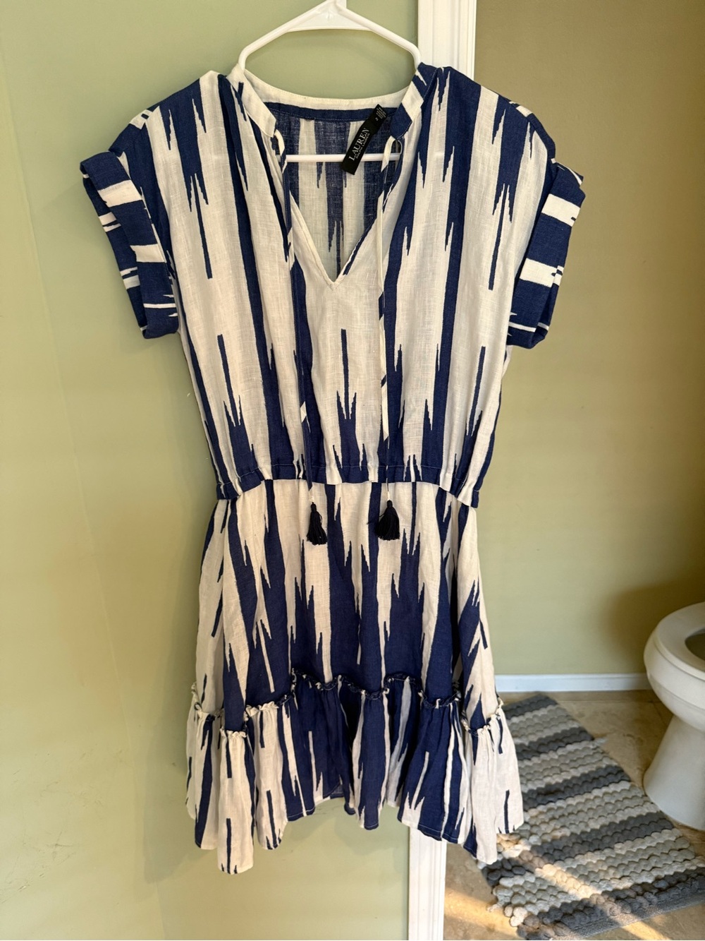 Lauren Ralph Lauren Blue and White Striped Linen Top